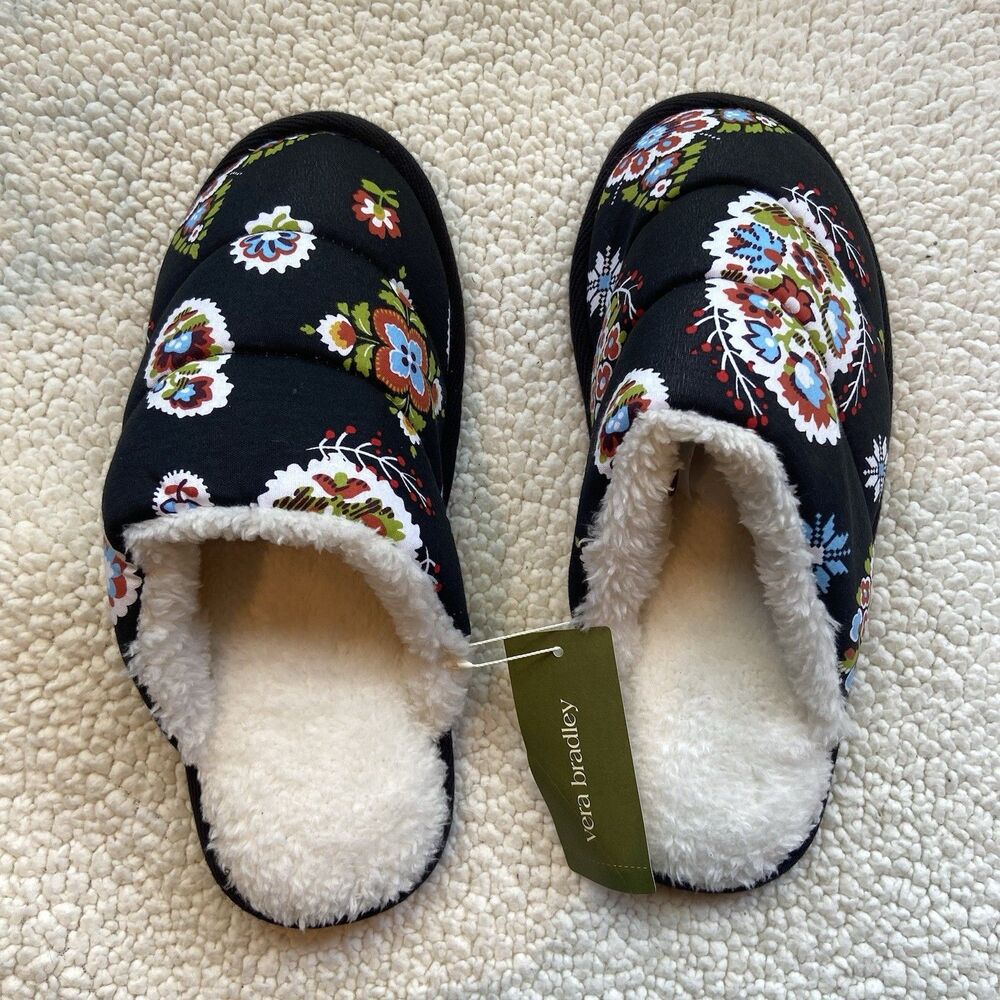Vera Bradley Cotton Slippers “North Star Sky” Medium Size 7-8 Sherpa Lining